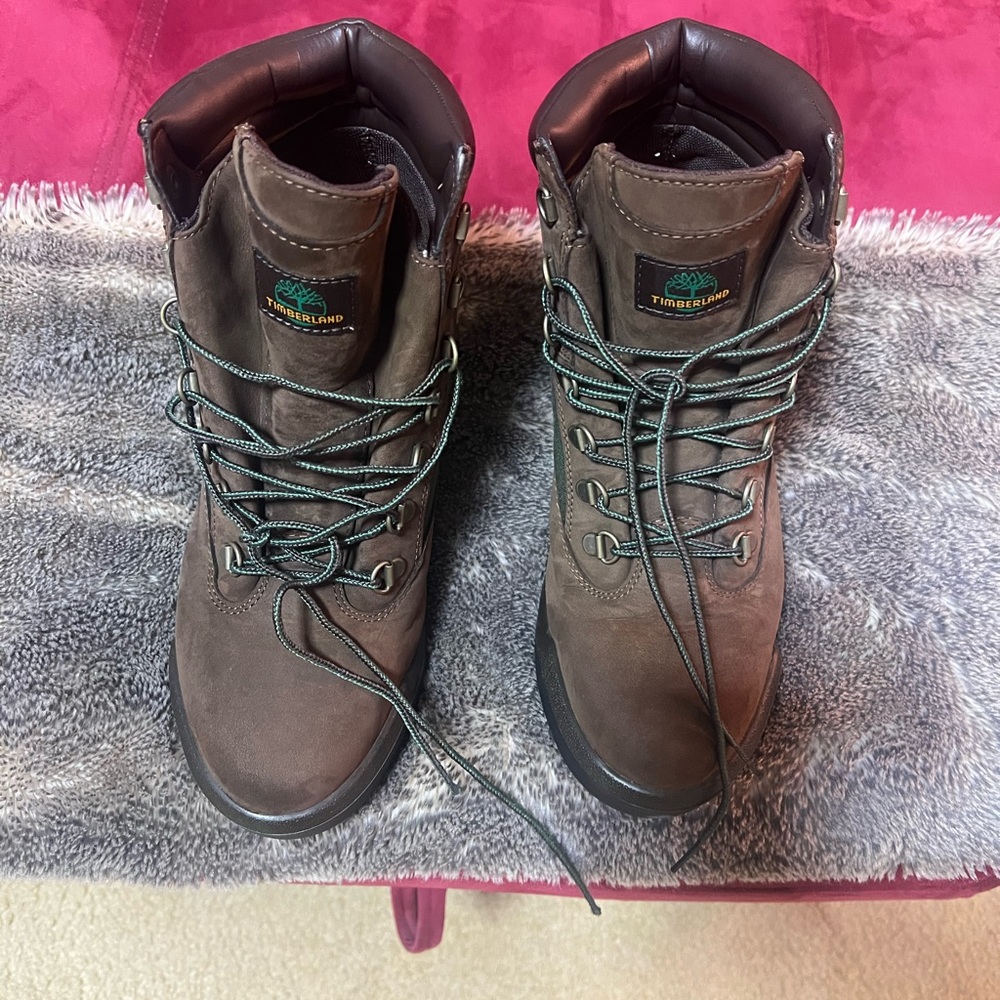 Timberland Dark Brown Hiking Boots with Green Laces